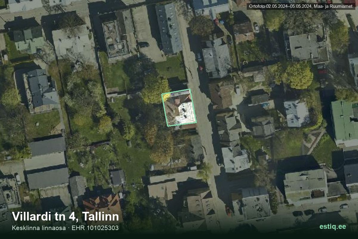 Villardi tänav 4, Tallinn – ilmakuva rakennuksesta, ääriviiva rakennusrekisteristä (EHR)