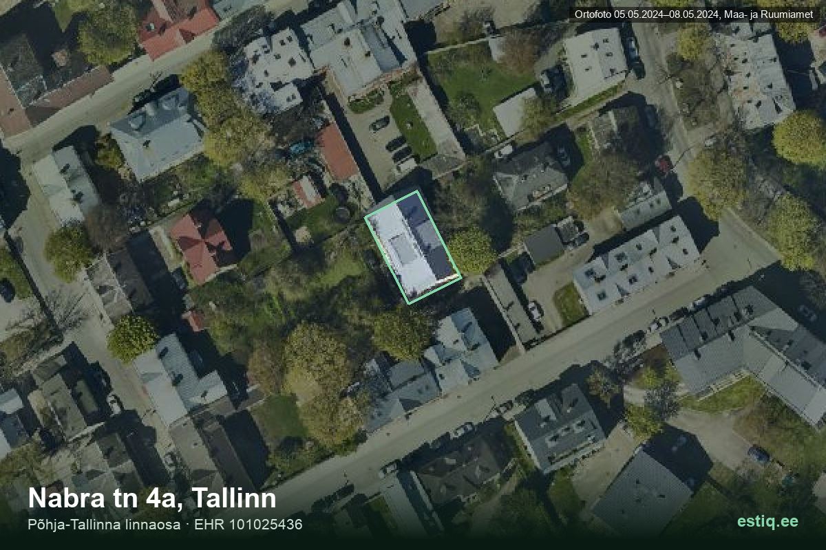 Nabra tänav 4a, Tallinn – аэрофото дома, контур по данным регистра строений (EHR)