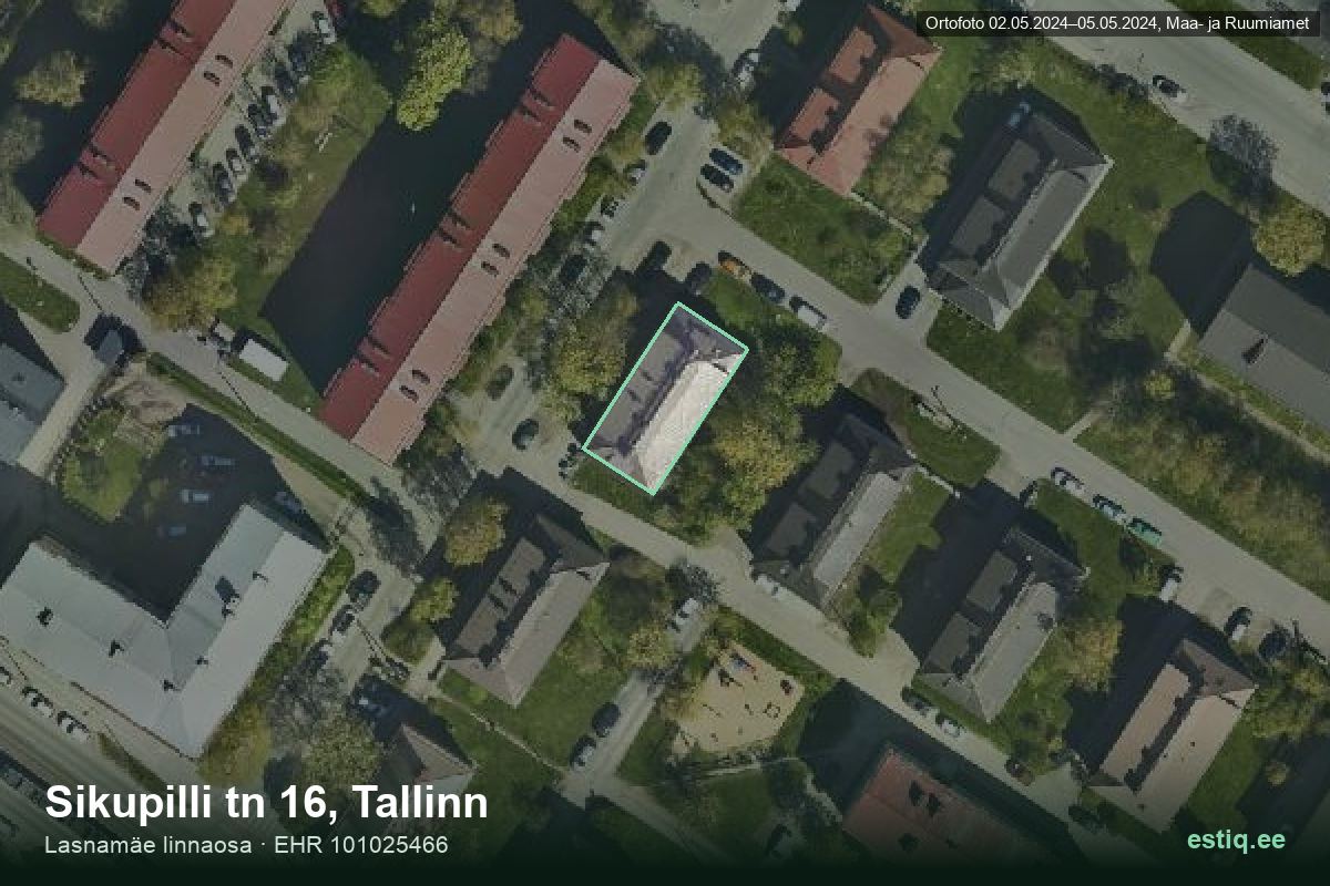 Sikupilli tänav 16, Tallinn – hoone aerofoto, kontuur ehitisregistri (EHR) andmetest