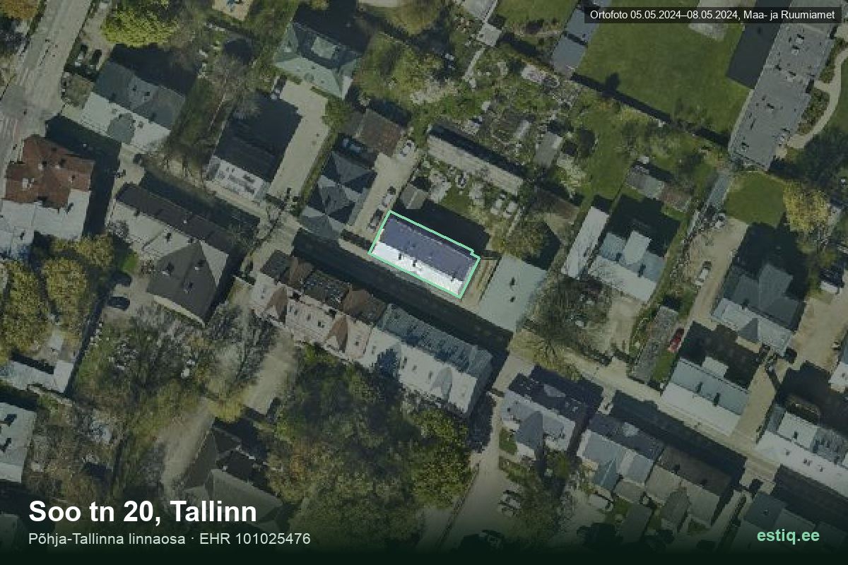 Soo tänav 20, Tallinn – аэрофото дома, контур по данным регистра строений (EHR)