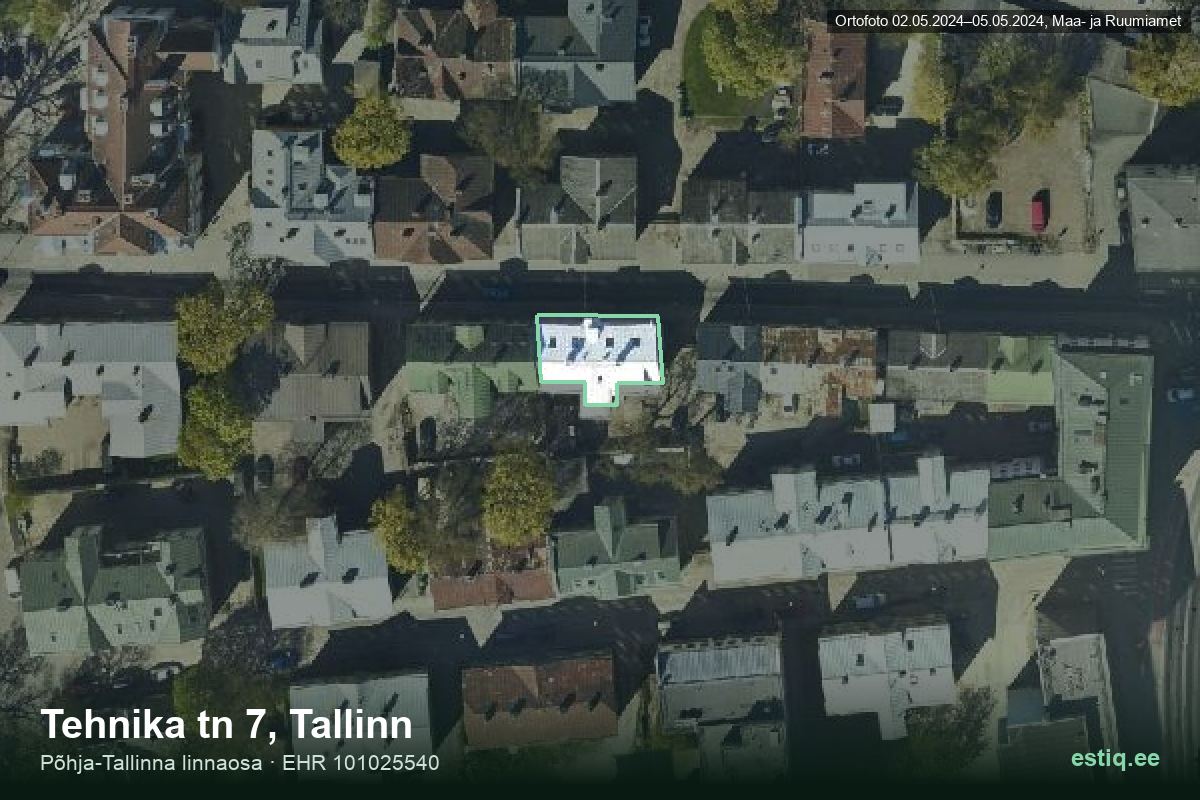Tehnika tänav 7, Tallinn – ilmakuva rakennuksesta, ääriviiva rakennusrekisteristä (EHR)