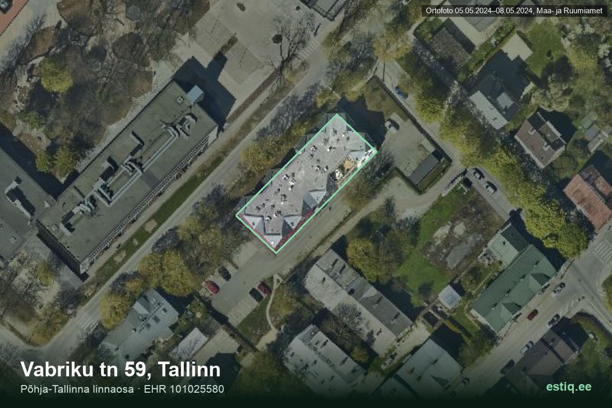 Vabriku tänav 59, Tallinn – hoone aerofoto, kontuur ehitisregistri (EHR) andmetest