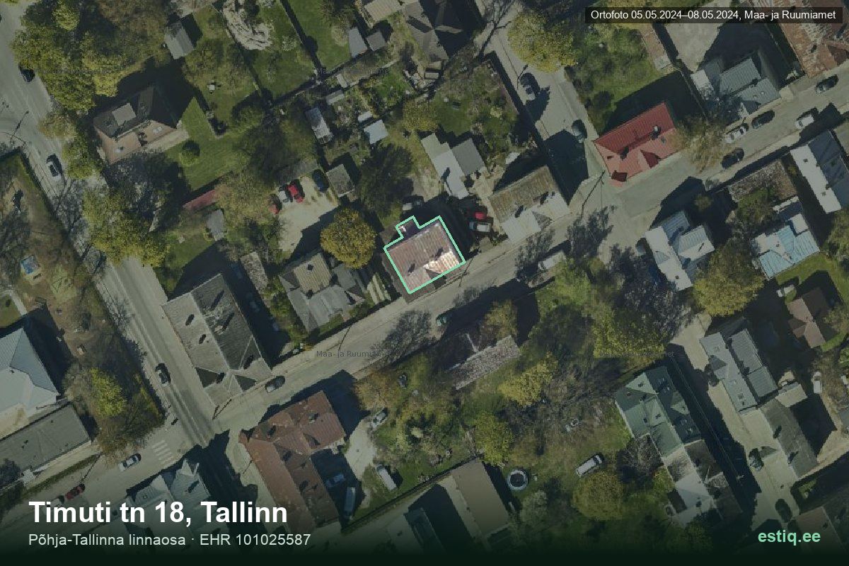 Timuti tänav 18, Tallinn – аэрофото дома, контур по данным регистра строений (EHR)
