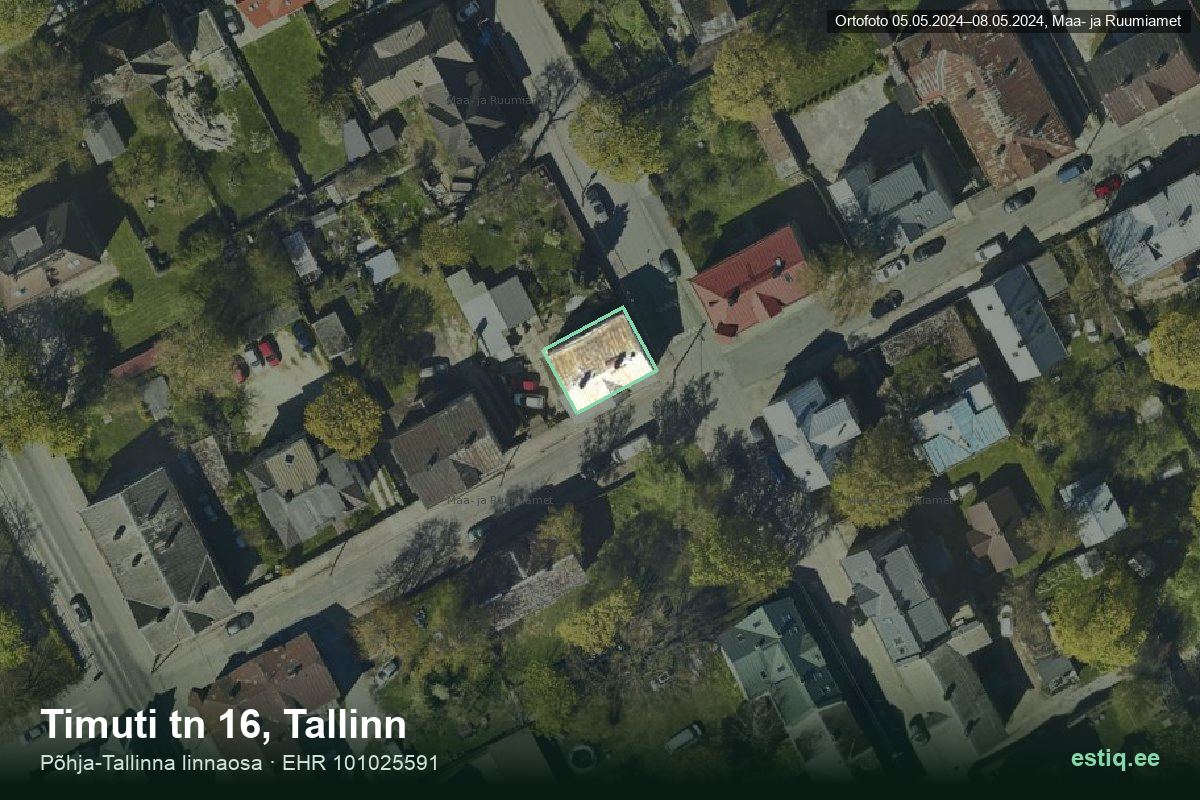 Timuti tänav 16, Tallinn – аэрофото дома, контур по данным регистра строений (EHR)
