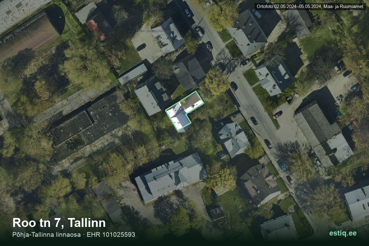 Roo tänav 7, Tallinn – aerial photo of the building, outline from the Building Register (EHR)