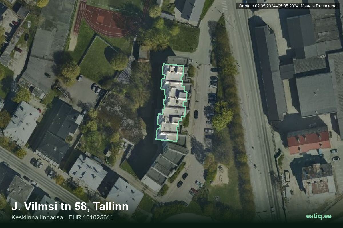 J. Vilmsi tänav 58, Tallinn – aerial photo of the building, outline from the Building Register (EHR)