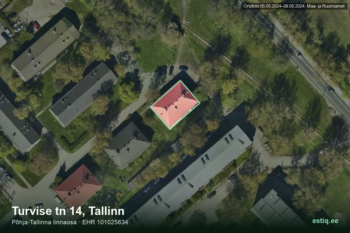 Turvise tänav 14, Tallinn – ilmakuva rakennuksesta, ääriviiva rakennusrekisteristä (EHR)