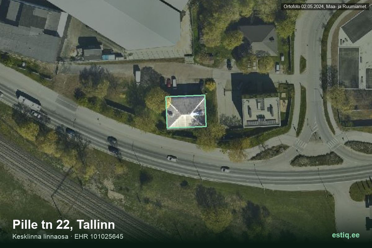 Pille tänav 22, Tallinn – аэрофото дома, контур по данным регистра строений (EHR)