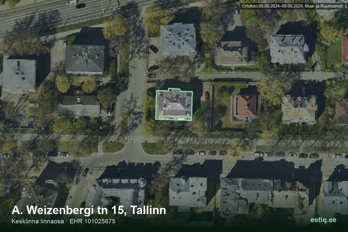 A. Weizenbergi tänav 15, Tallinn – hoone aerofoto, kontuur ehitisregistri (EHR) andmetest