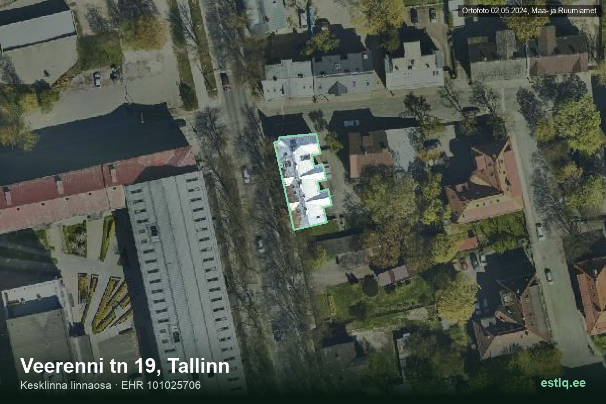 Veerenni tänav 19, Tallinn – hoone aerofoto, kontuur ehitisregistri (EHR) andmetest
