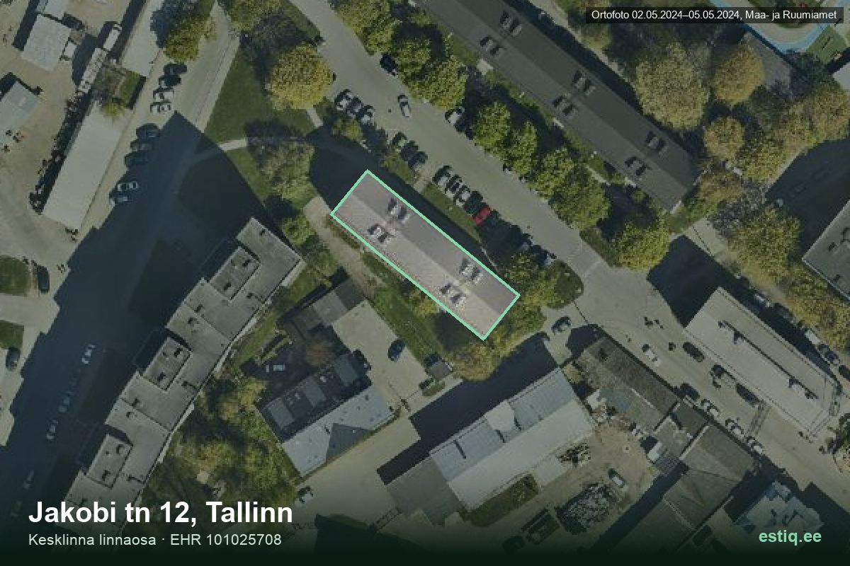 Jakobi tänav 12, Tallinn – ilmakuva rakennuksesta, ääriviiva rakennusrekisteristä (EHR)