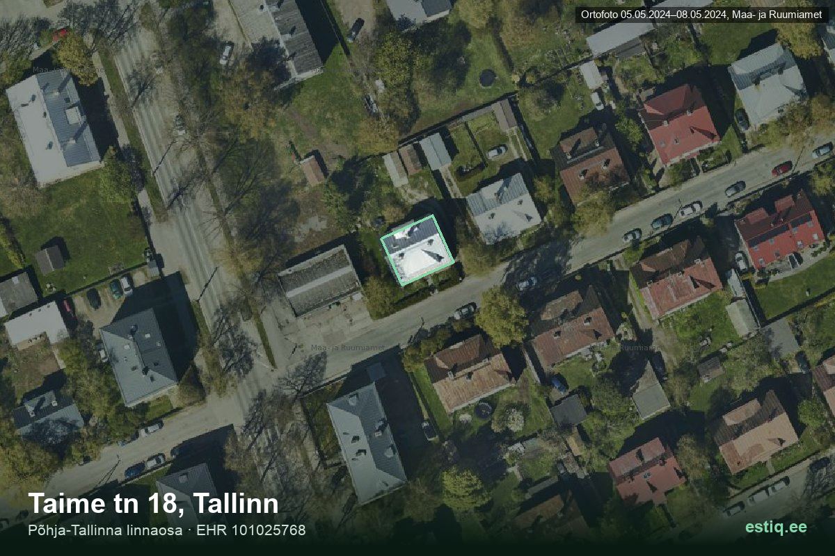 Taime tänav 18, Tallinn – hoone aerofoto, kontuur ehitisregistri (EHR) andmetest