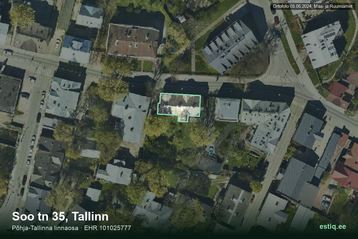 Soo tänav 35, Tallinn – аэрофото дома, контур по данным регистра строений (EHR)