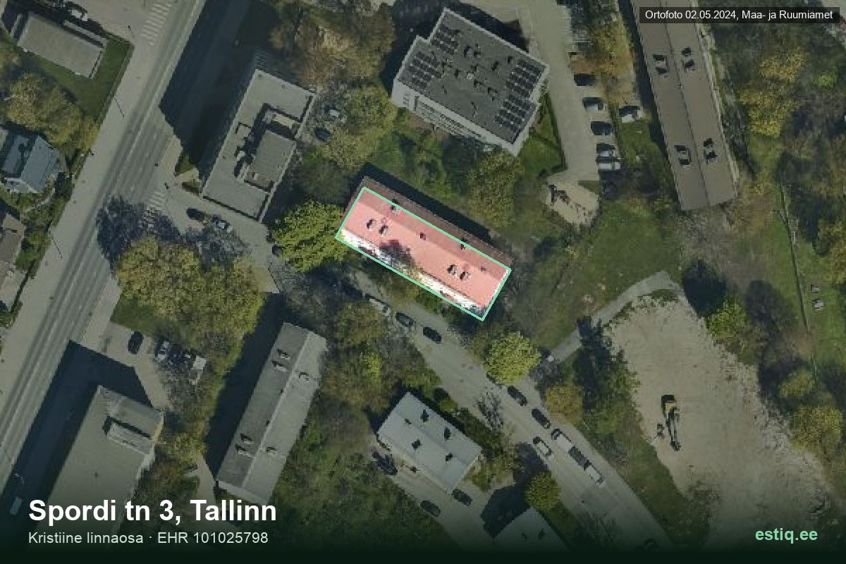 Spordi tänav 3, Tallinn – hoone aerofoto, kontuur ehitisregistri (EHR) andmetest