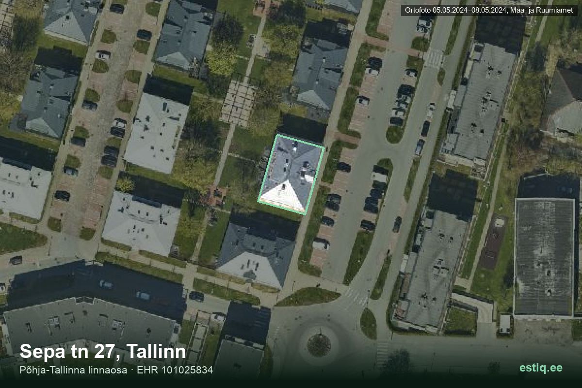 Sepa tänav 27, Tallinn – аэрофото дома, контур по данным регистра строений (EHR)