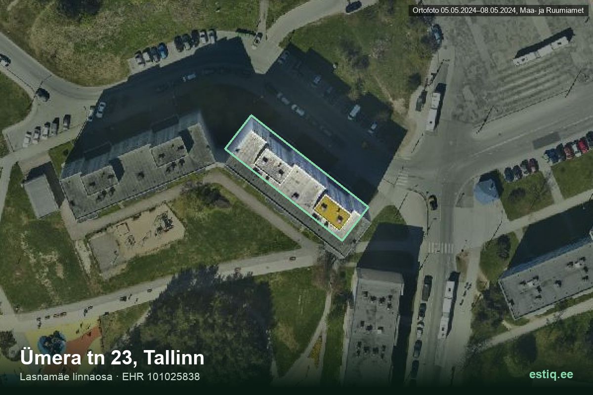 Ümera tänav 23, Tallinn – hoone aerofoto, kontuur ehitisregistri (EHR) andmetest