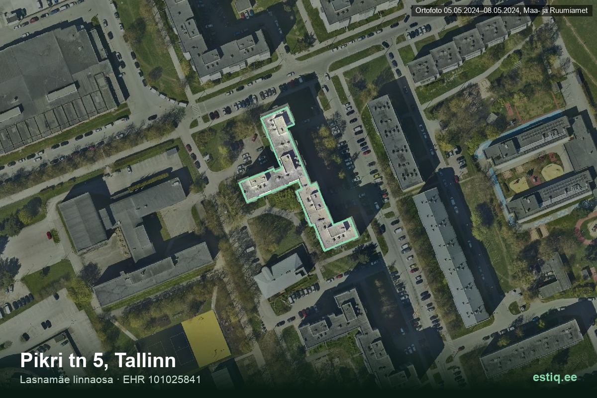 Pikri tänav 5, Tallinn – ilmakuva rakennuksesta, ääriviiva rakennusrekisteristä (EHR)