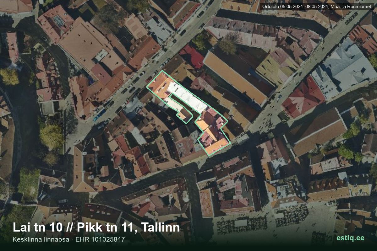 Lai tänav 10, Tallinn – hoone aerofoto, kontuur ehitisregistri (EHR) andmetest