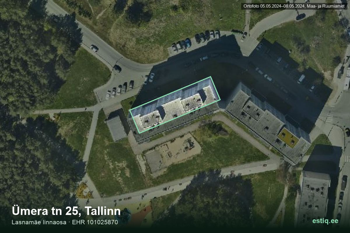 Ümera tänav 25, Tallinn – hoone aerofoto, kontuur ehitisregistri (EHR) andmetest