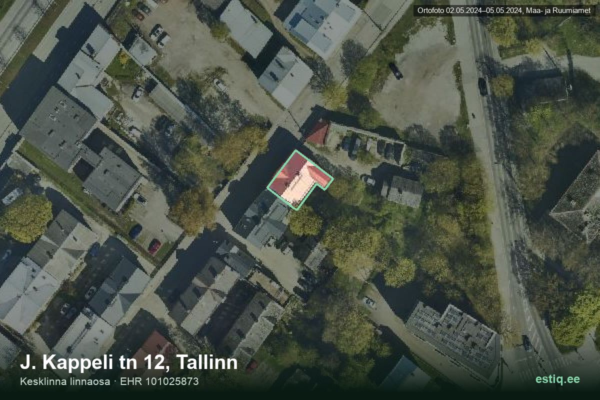 J. Kappeli tänav 12, Tallinn – aerial photo of the building, outline from the Building Register (EHR)