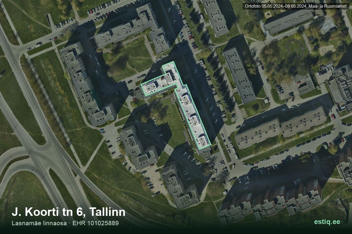 J. Koorti tänav 6, Tallinn – hoone aerofoto, kontuur ehitisregistri (EHR) andmetest