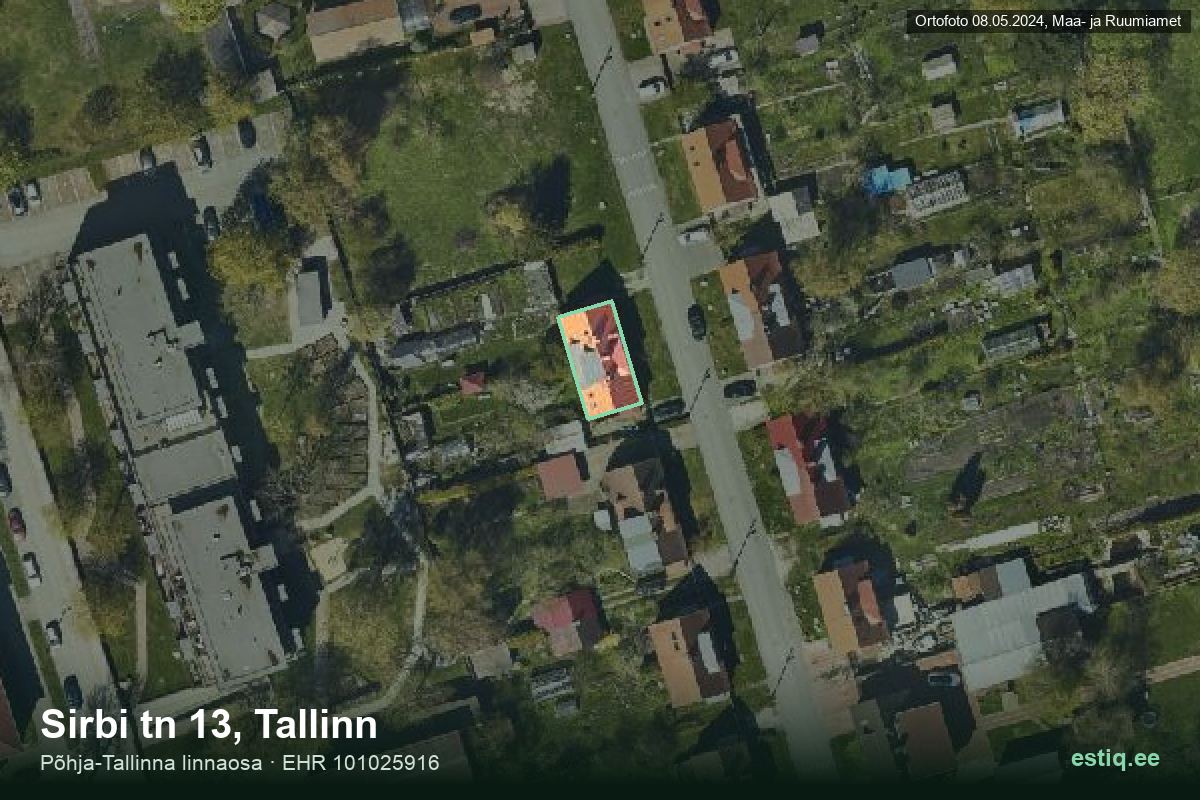 Sirbi tänav 13, Tallinn – аэрофото дома, контур по данным регистра строений (EHR)