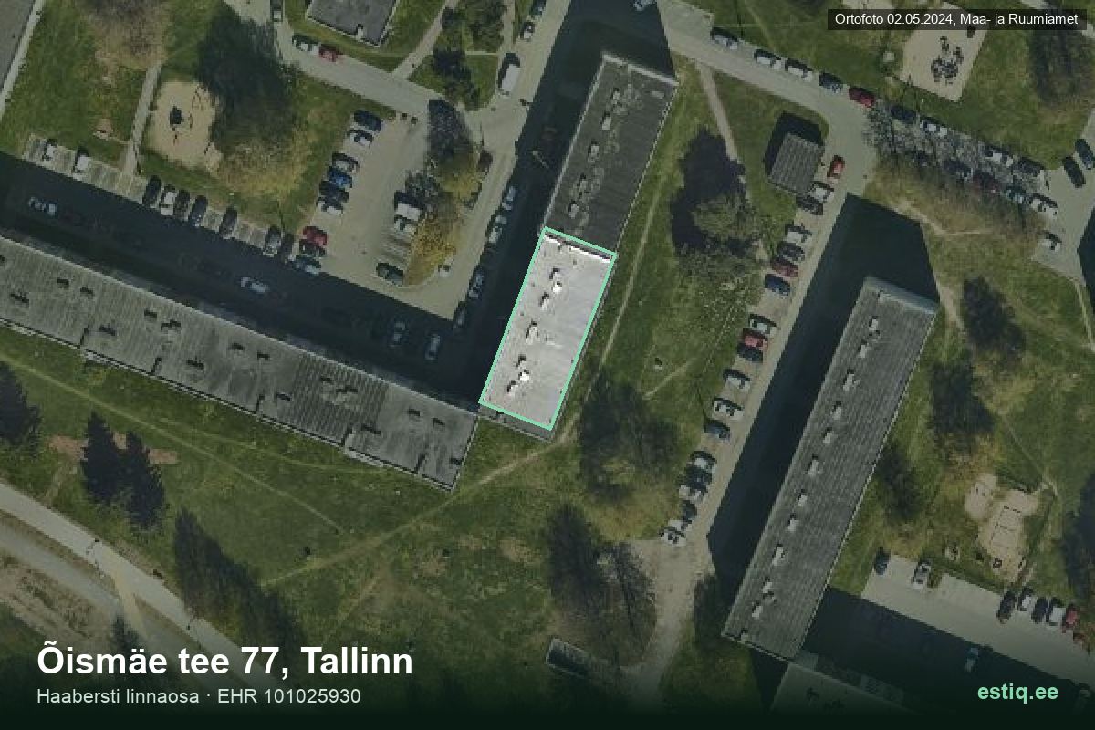Õismäe tee 77, Tallinn – hoone aerofoto, kontuur ehitisregistri (EHR) andmetest