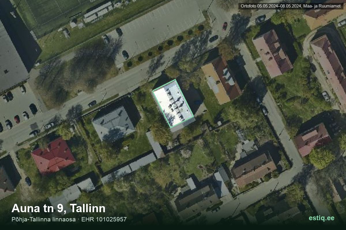 Auna tänav 9, Tallinn – ilmakuva rakennuksesta, ääriviiva rakennusrekisteristä (EHR)
