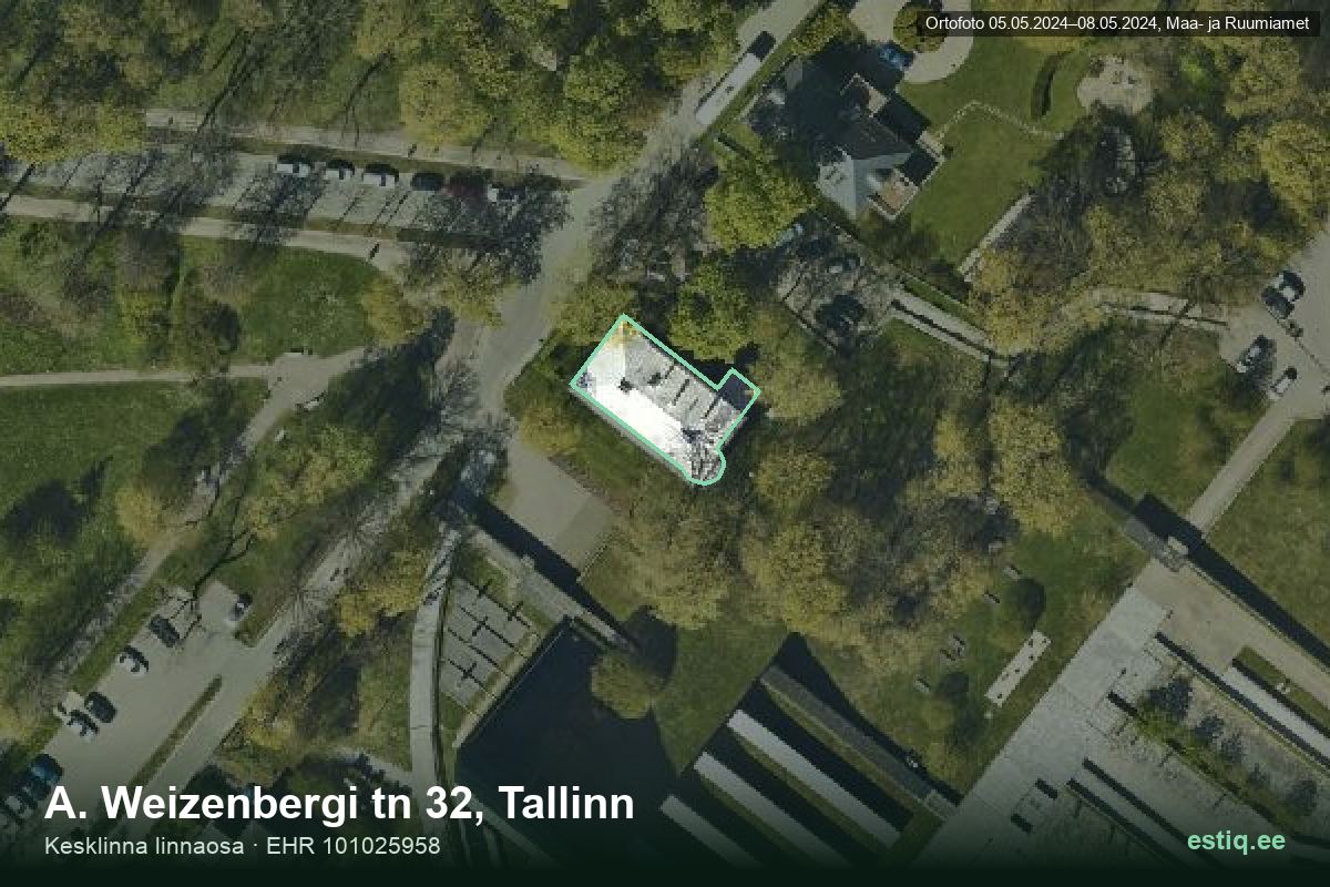 A. Weizenbergi tänav 32, Tallinn – hoone aerofoto, kontuur ehitisregistri (EHR) andmetest