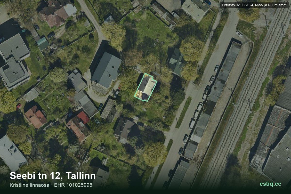Seebi tänav 12, Tallinn – аэрофото дома, контур по данным регистра строений (EHR)