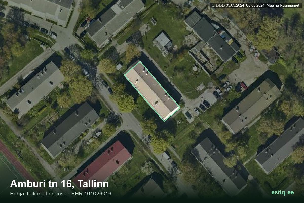 Amburi tänav 16, Tallinn – hoone aerofoto, kontuur ehitisregistri (EHR) andmetest