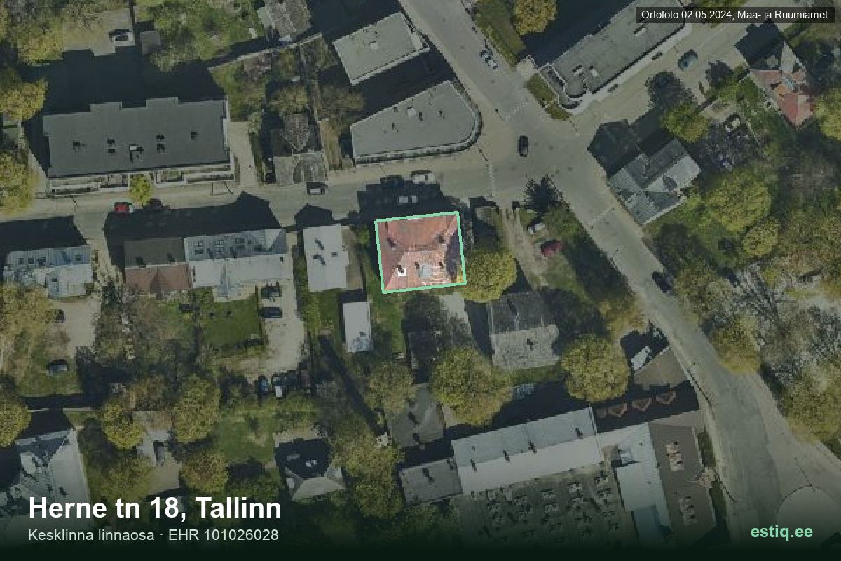 Herne tänav 18, Tallinn – ilmakuva rakennuksesta, ääriviiva rakennusrekisteristä (EHR)