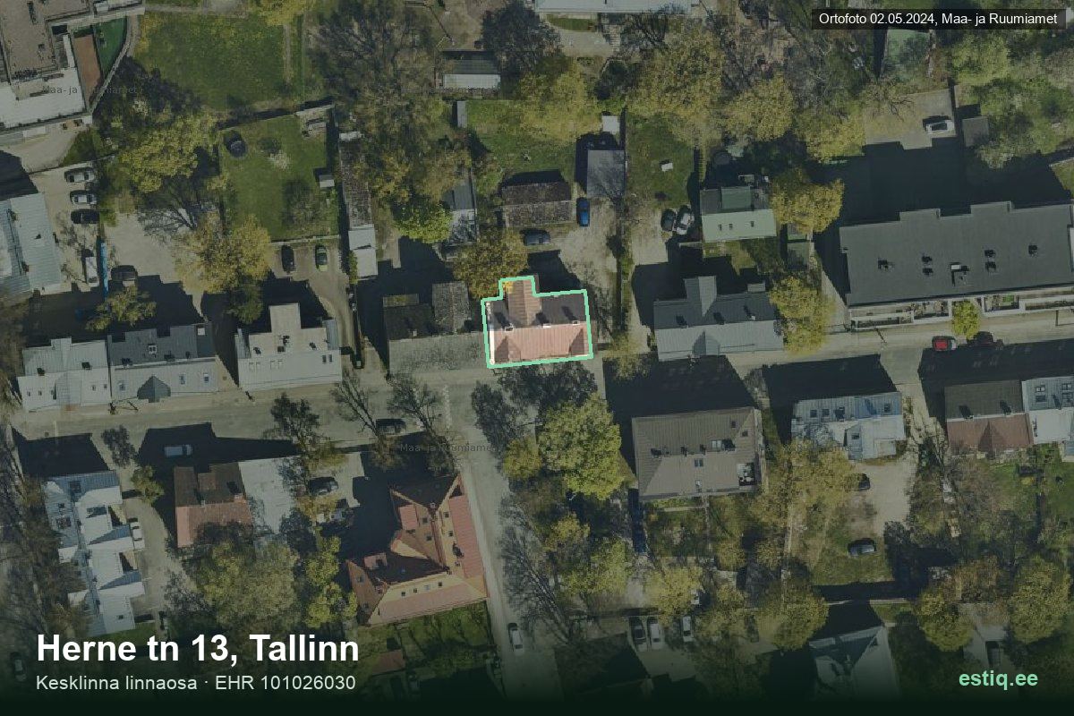 Herne tänav 13, Tallinn – aerial photo of the building, outline from the Building Register (EHR)