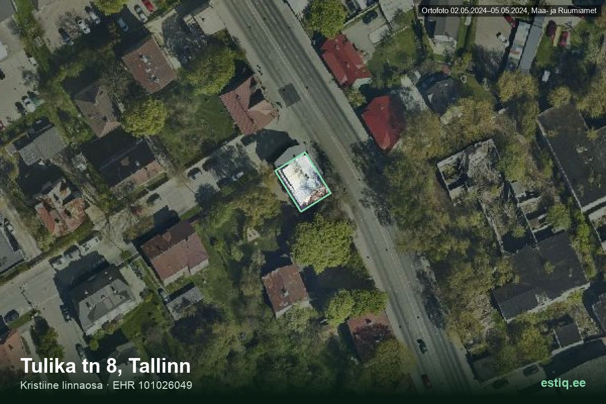 Tulika tänav 8, Tallinn – hoone aerofoto, kontuur ehitisregistri (EHR) andmetest