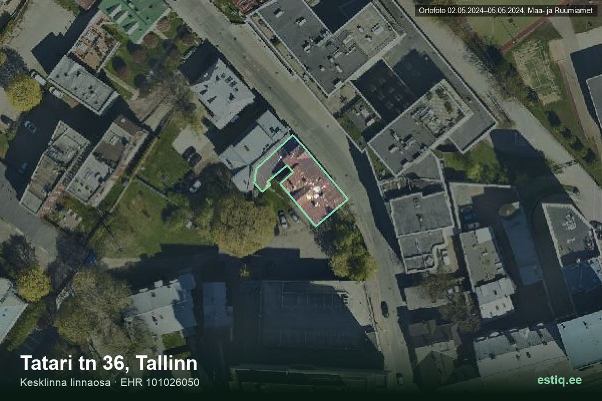 Tatari tänav 36, Tallinn – hoone aerofoto, kontuur ehitisregistri (EHR) andmetest
