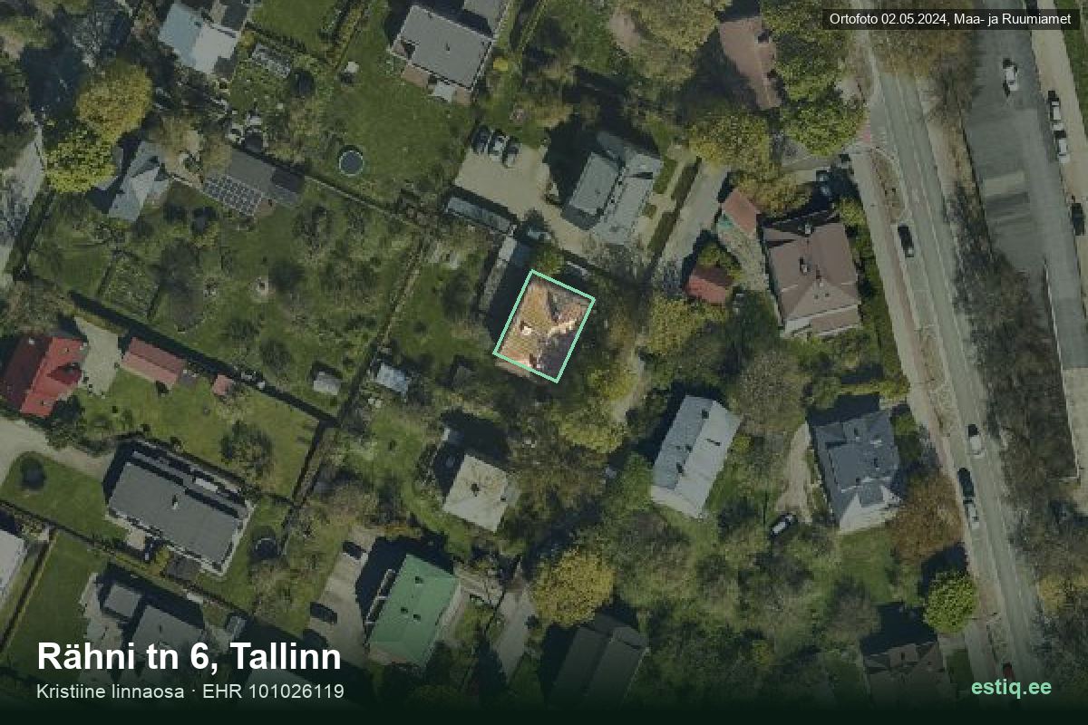 Rähni tänav 6, Tallinn – hoone aerofoto, kontuur ehitisregistri (EHR) andmetest