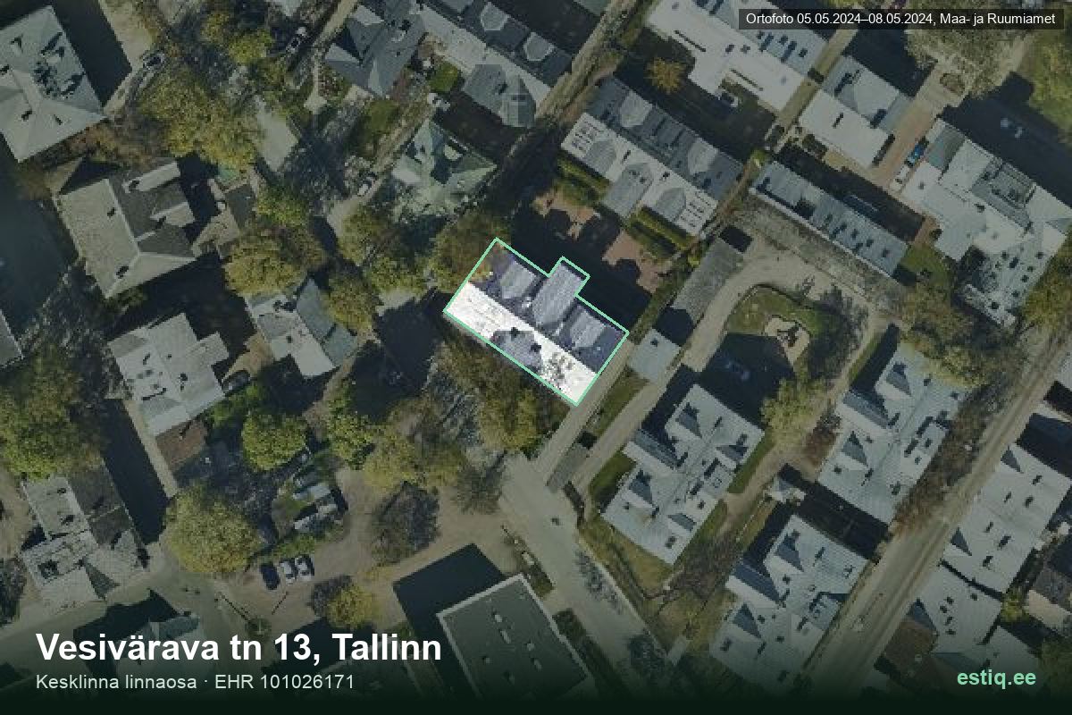 Vesivärava tänav 13, Tallinn – hoone aerofoto, kontuur ehitisregistri (EHR) andmetest