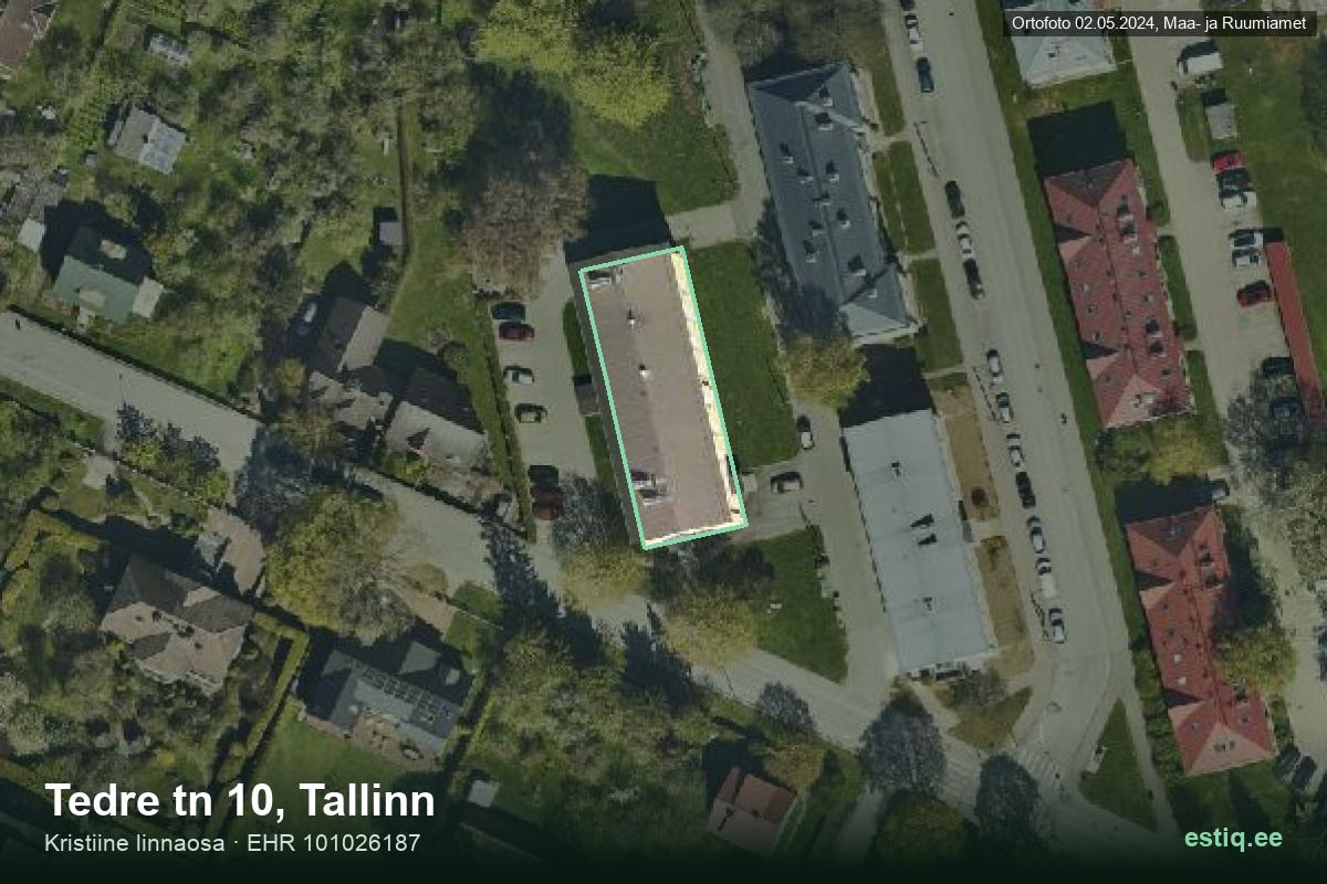 Tedre tänav 10, Tallinn – hoone aerofoto, kontuur ehitisregistri (EHR) andmetest
