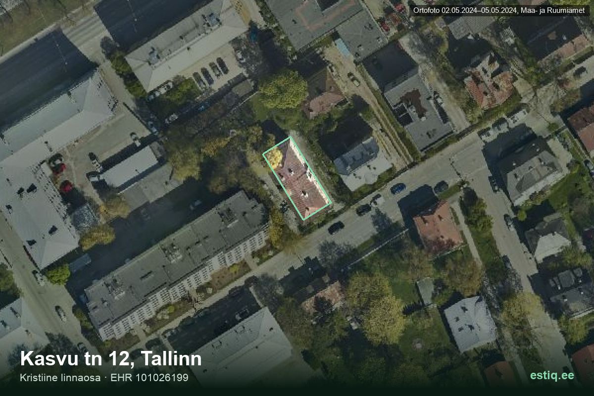 Kasvu tänav 12, Tallinn – hoone aerofoto, kontuur ehitisregistri (EHR) andmetest