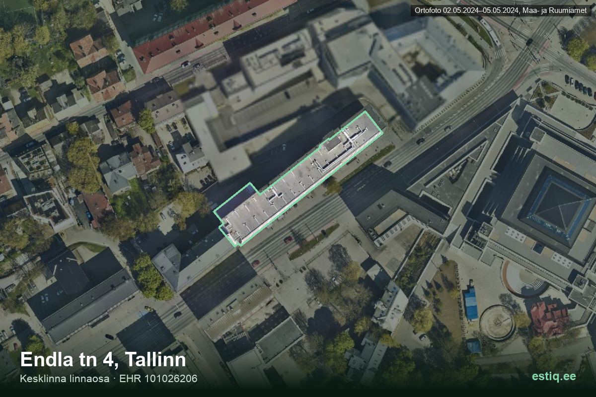 Endla tänav 4, Tallinn – hoone aerofoto, kontuur ehitisregistri (EHR) andmetest