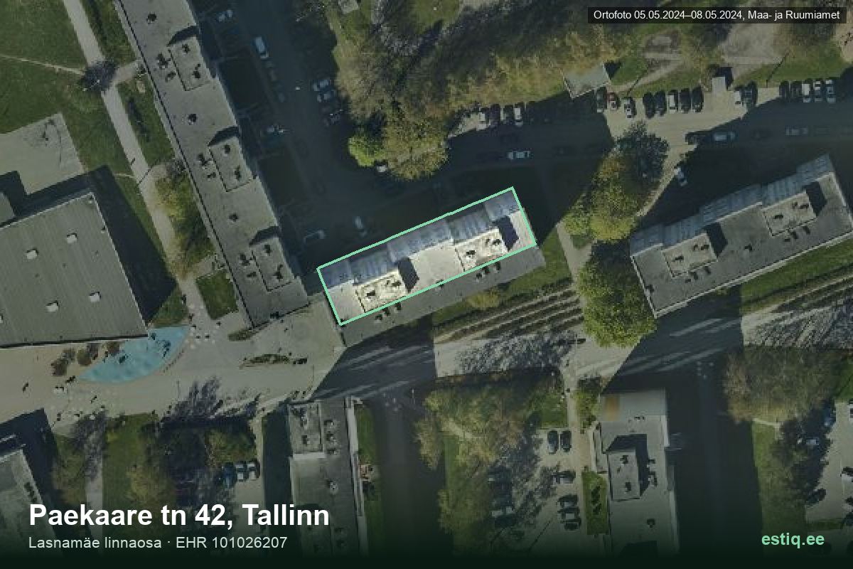 Paekaare tänav 42, Tallinn – hoone aerofoto, kontuur ehitisregistri (EHR) andmetest
