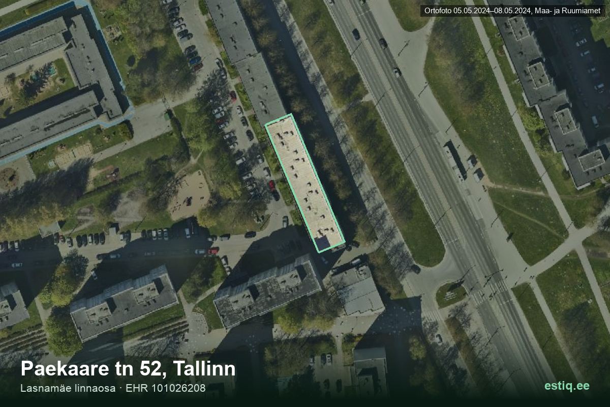 Paekaare tänav 52, Tallinn – hoone aerofoto, kontuur ehitisregistri (EHR) andmetest