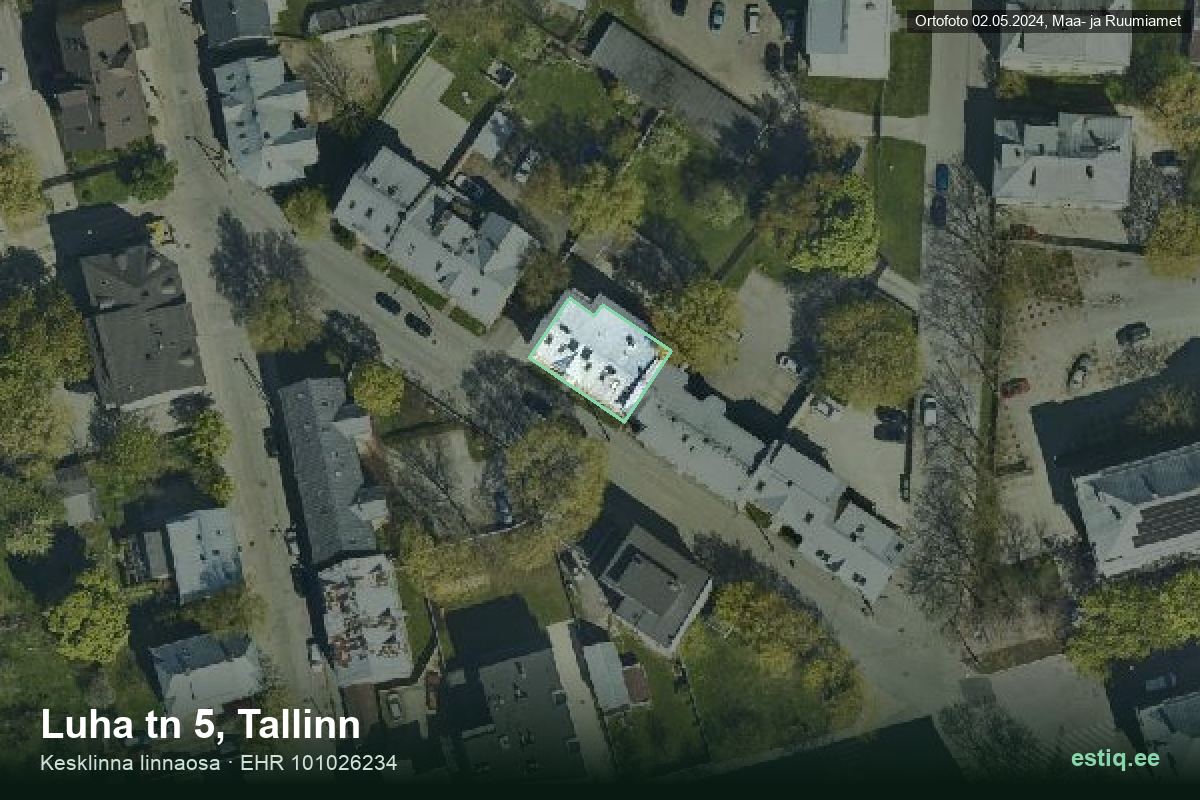 Luha tänav 5, Tallinn – ilmakuva rakennuksesta, ääriviiva rakennusrekisteristä (EHR)
