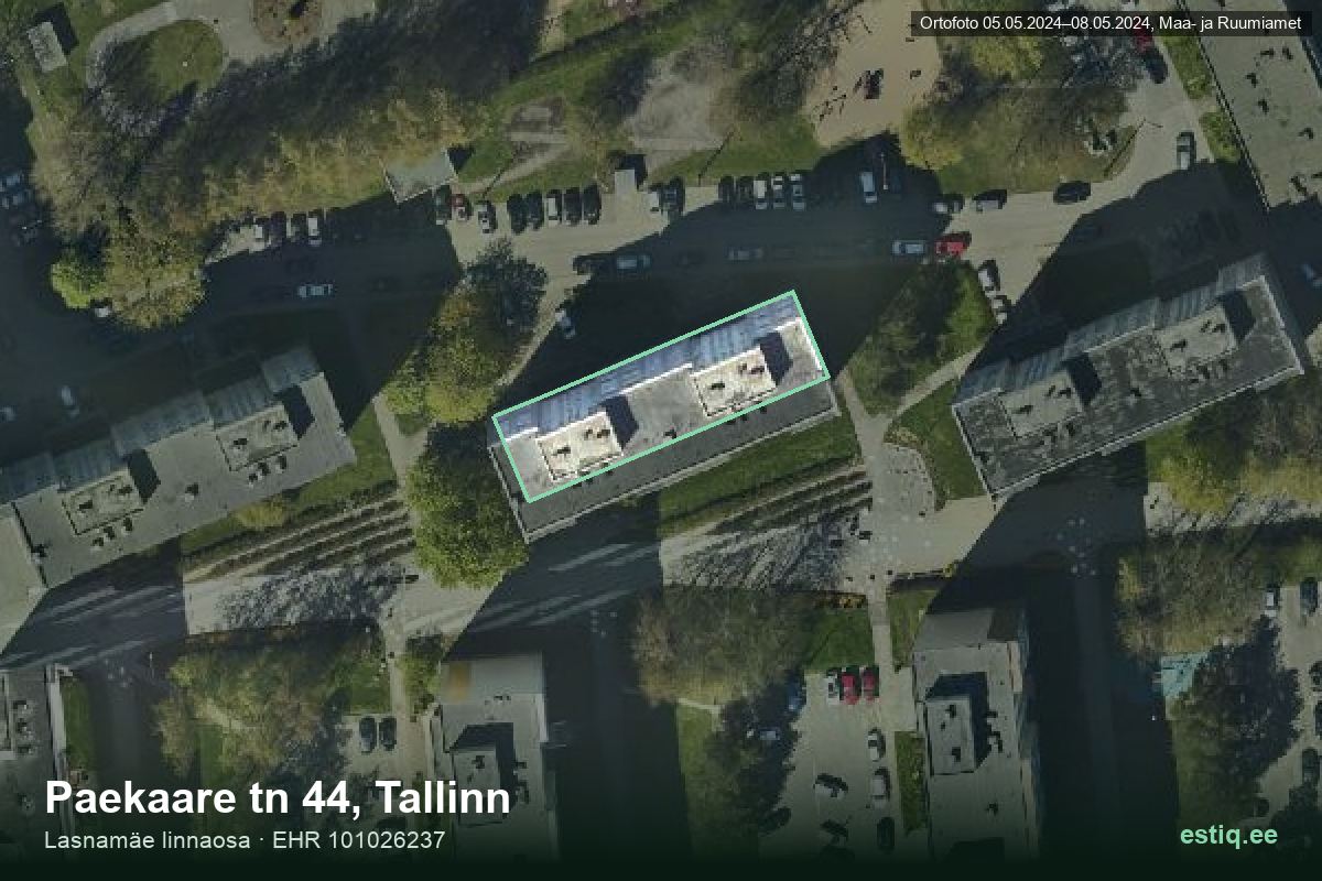 Paekaare tänav 44, Tallinn – hoone aerofoto, kontuur ehitisregistri (EHR) andmetest
