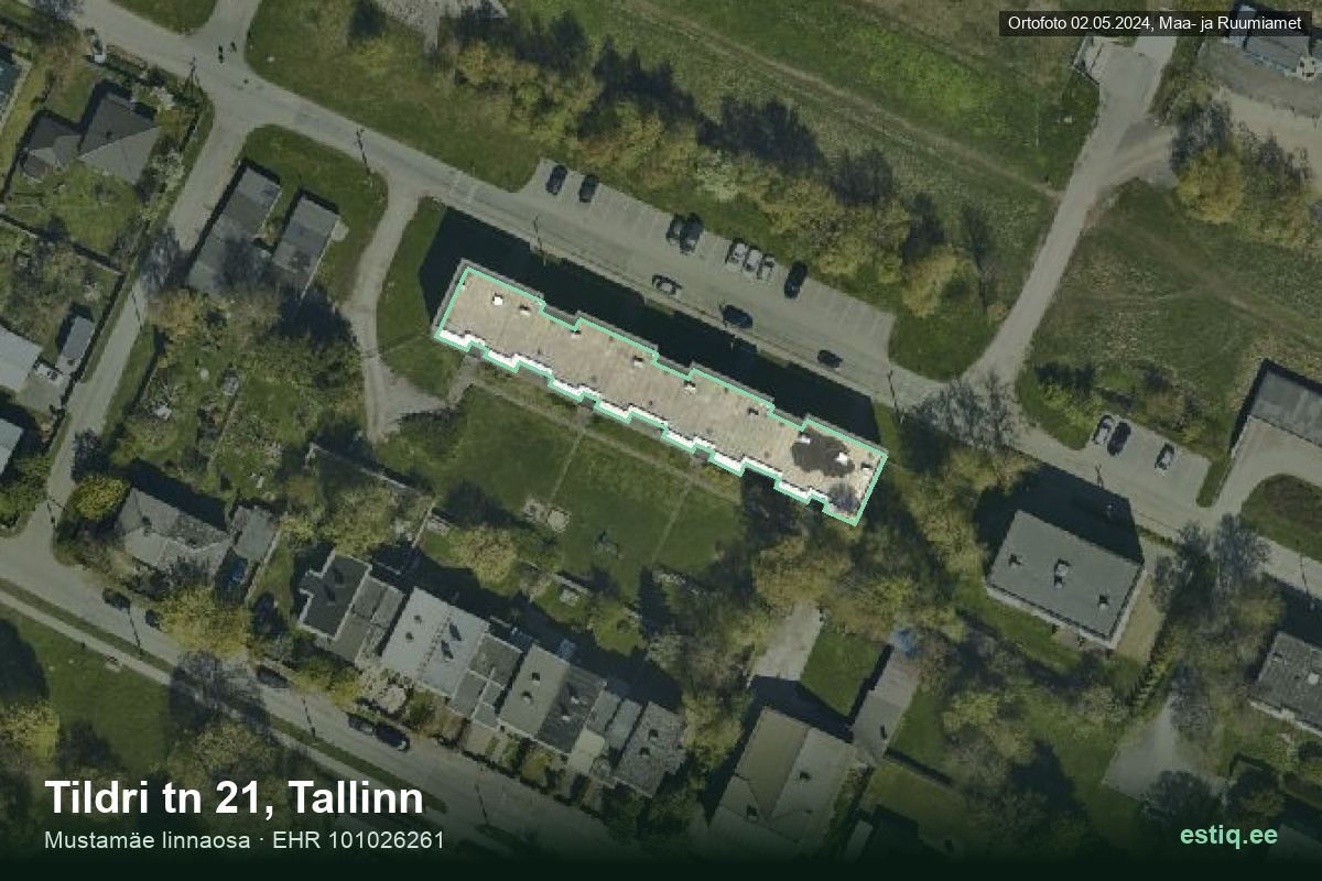 Tildri tänav 21, Tallinn – ilmakuva rakennuksesta, ääriviiva rakennusrekisteristä (EHR)