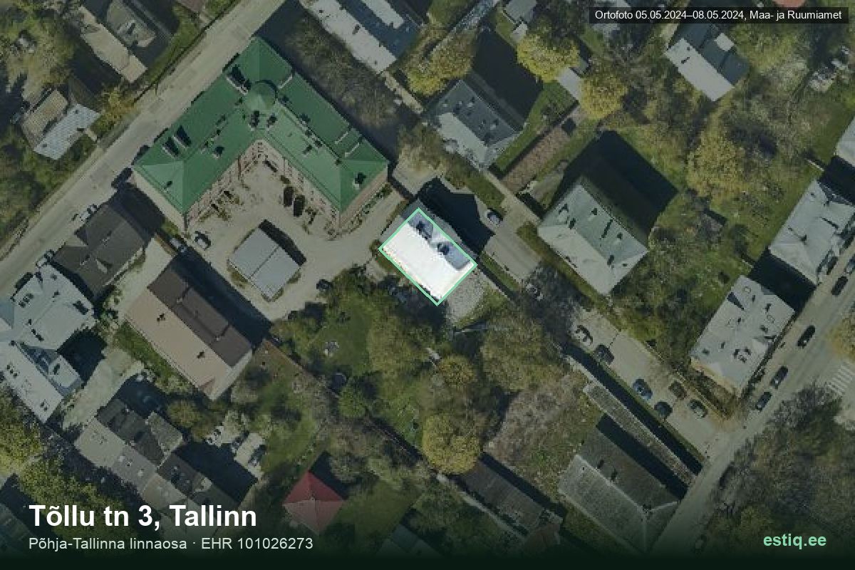 Tõllu tänav 3, Tallinn – аэрофото дома, контур по данным регистра строений (EHR)