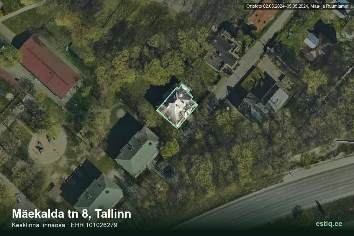 Mäekalda tänav 8, Tallinn – ilmakuva rakennuksesta, ääriviiva rakennusrekisteristä (EHR)