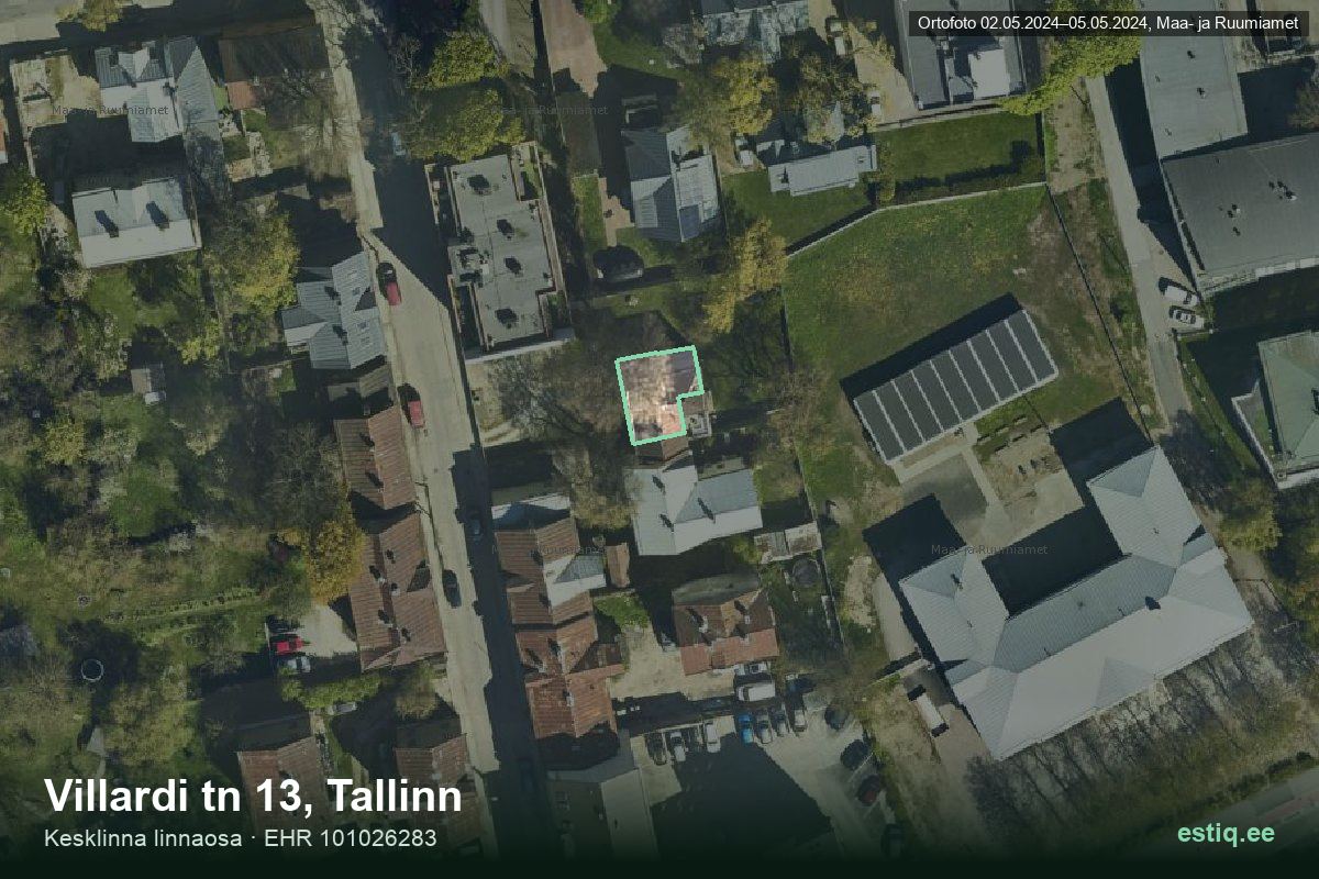 Villardi tänav 13, Tallinn – ilmakuva rakennuksesta, ääriviiva rakennusrekisteristä (EHR)