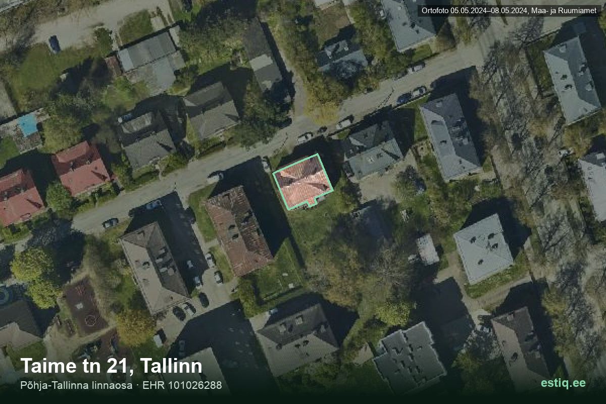 Taime tänav 21, Tallinn – ilmakuva rakennuksesta, ääriviiva rakennusrekisteristä (EHR)