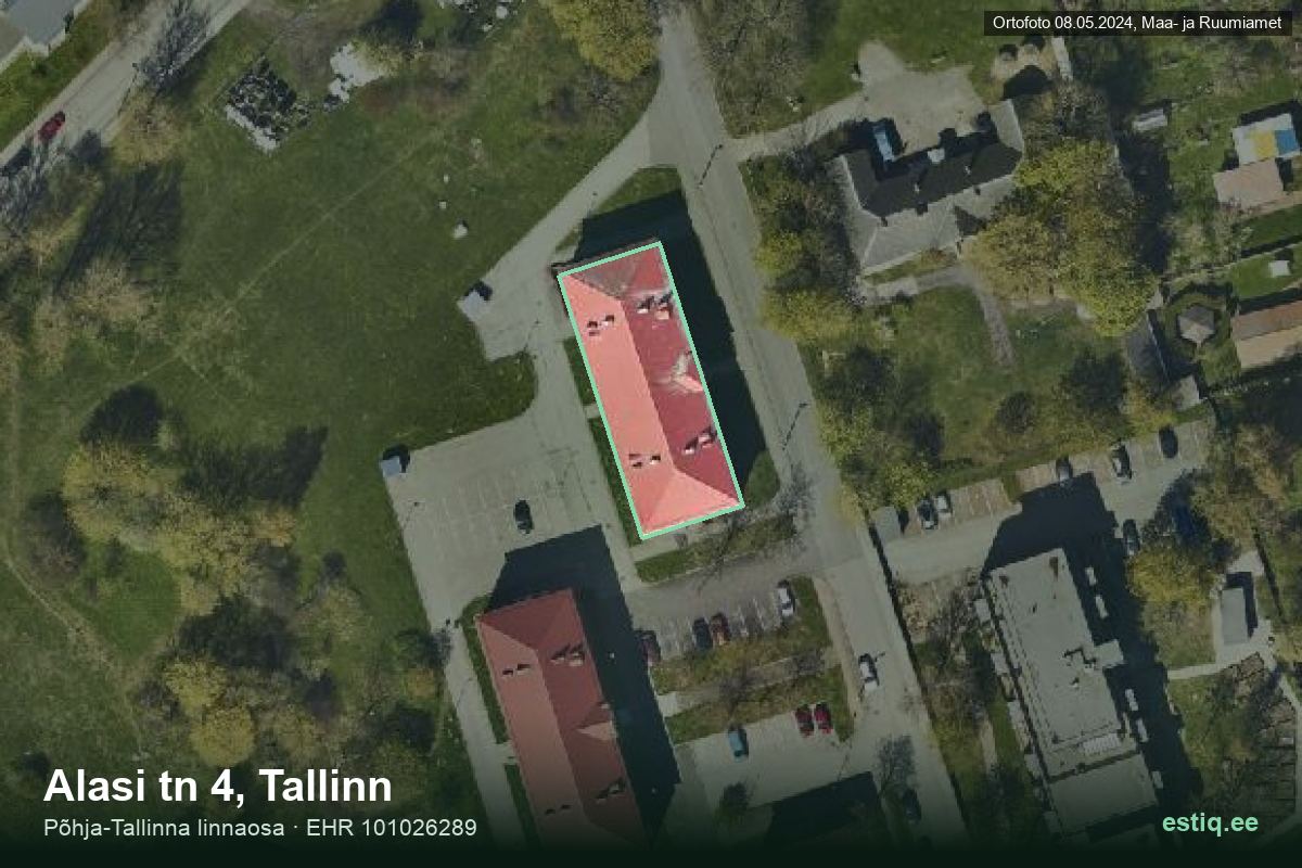 Alasi tänav 4, Tallinn – hoone aerofoto, kontuur ehitisregistri (EHR) andmetest